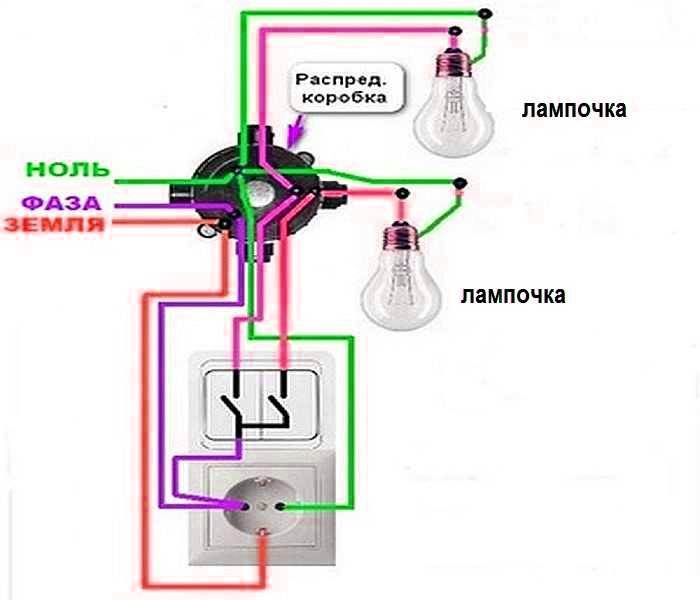 Схема подключения двойного выключателя с розеткой