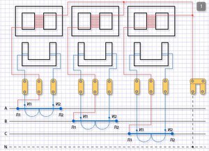 Схема подключения трансформаторов тока к трехфазному счетчику
