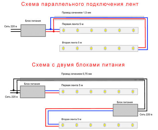 схема параллельного подключения светодиодной ленты