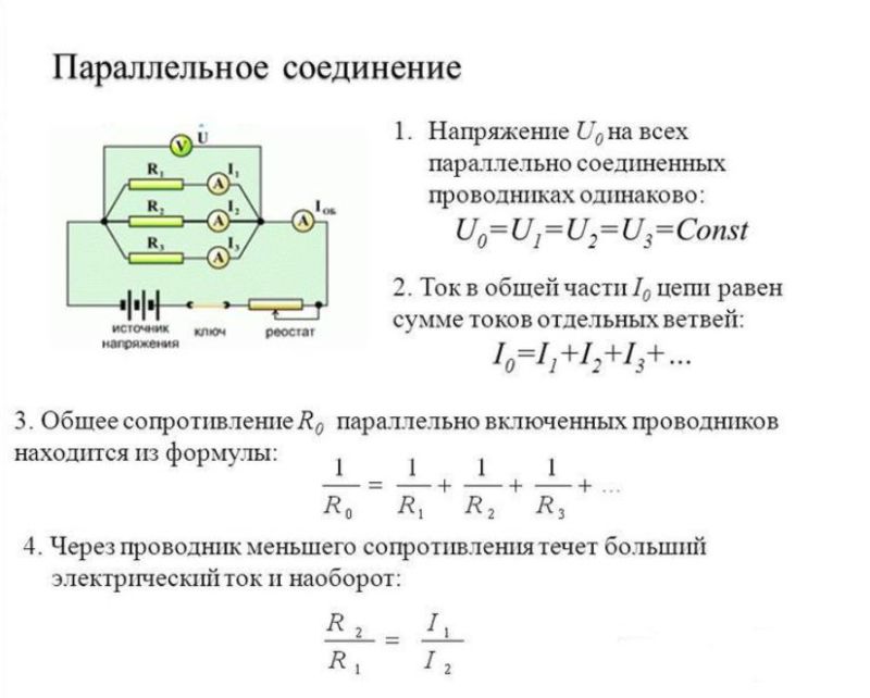 При параллельном соединении сила тока одинакова