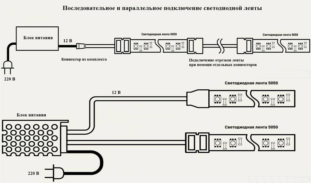 Разные варианты подключения светодиодной конструкции